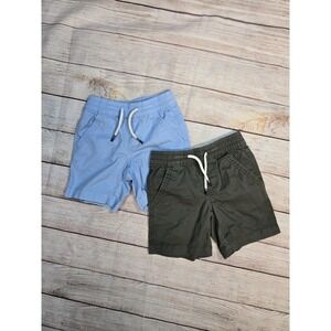 2 Pairs Members Mark Boys Woven‎ Tie Shorts Olive and Blue Size 4/5 pull on